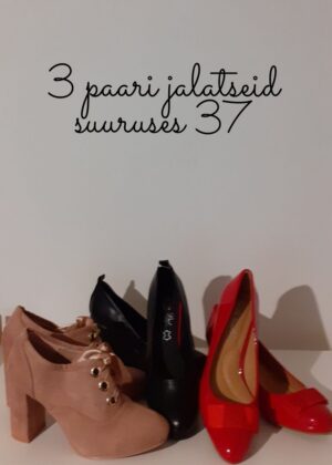 3 paari jalatseid suuruses 37(punased lipsuga lakk-kingad, mustad kontsaga kingad, roosakas beezid paeltega kingad)-KOHE LAOS- SUPER HIND