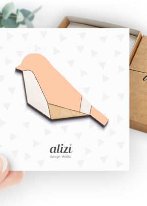 Käsitööna puidust valmistatud pross Tihane suur aprikoosiroosa-KOHE LAOS-KIIRE TARNE