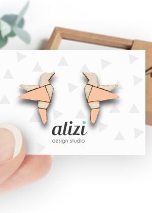 Käsitööna puidust valmistatud kõrvarõngad  Linnud aprikoosi roosa-KOHE LAOS-KIIRE TARNE