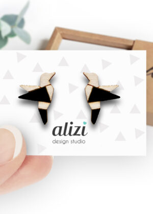 Rankų darbo mediniai auskarai Birds black-BACK IN STOCK-BACK TO PRADEDAMA - Image 1