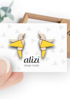 Käsitööna puidust valmistatud kõrvarõngad  Linnud kollane-KOHE LAOS-KIIRE TARNE