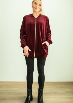 Stiilne pehmest samet kangast bomberjakk Bordoopunane- KOHE LAOS SUURUS XL(44-46) - Image 3