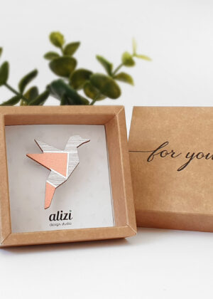 Käsitööna puidust valmistatud pross Lind aprikoosiroosa-KOHE LAOS-KIIRE TARNE - Image 2