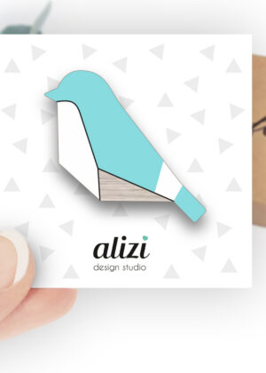 Käsitööna puidust valmistatud pross Tihane helesinine-KOHE LAOS-KIIRE TARNE