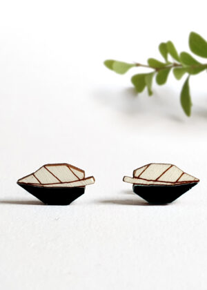 Rankų darbo mediniai auskarai Lapai juodi - NAUJAI IŠLAIKYTA -Grąžinti užsakymui - Image 5