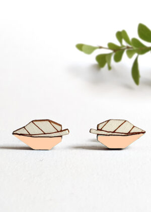 Käsitööna puidust valmistatud kõrvarõngad  Lehed aprikoosiroosa-KOHE LAOS-KIIRE TARNE - Image 4