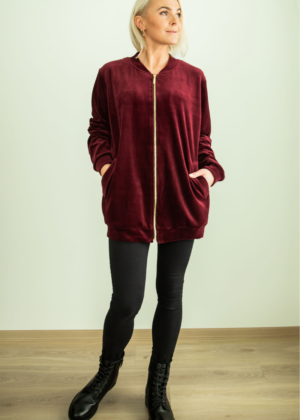 Stiilne pehmest samet kangast bomberjakk Bordoopunane- KOHE LAOS SUURUS XL(44-46) - Image 2