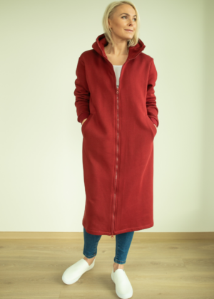 YEMI DISAIN bordoopunane pikk kapuutsiga pusa-jakk- L ja XL- KOHE LAOS