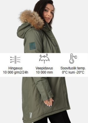 Huppa naiste talveparka Vivian 1 roheline naturaalkarvaga 200 gr soojustusega-vihma ja tuulekindel-SUPER HIND - Image 2