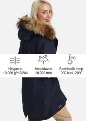 Huppa naiste talveparka Vivian 1 tumesinine naturaalkarvaga 200 gr soojustusega-kohe laos - Image 2