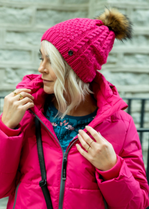 Huppa fliisvooodri ja naturaalse karvaga fuksiaroosa naiste sügis-talvine müts Ash-KOHE LAOS