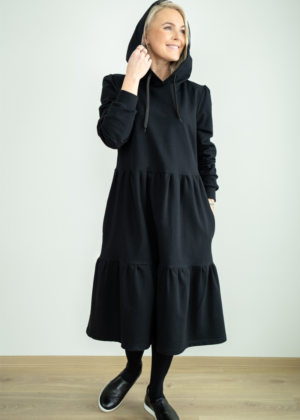 Avara lõikega pikem figuurisõbralik taskute ja kapuutsiga  kleit Helen Must-UUDIS-kohe laos suurus M(38-40) -teised suurused tellimisel - Image 5