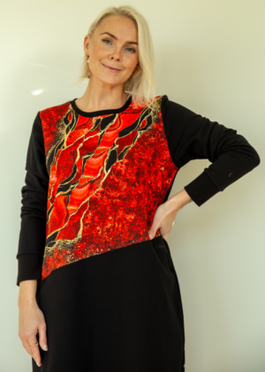 Stiilne must taskutega pusakleit Punane Marmor- Kohe laos suurus M-teised suurused tellimisel - Image 4