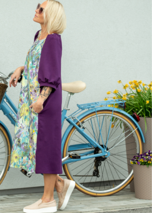 Puhv varrukatega tumelilla taskutega kleit Pille Abstrakt-Kohe loas suurus S(36-38)VIIMANE - Image 1