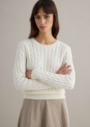 100 % medvilnės siūlų šiltas moteriškas megztinis, baltos spalvos, dydis M/L – DABAR TURIME STOKE