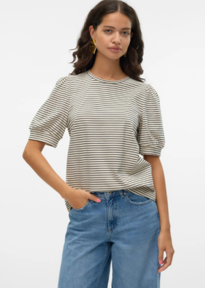 VERO MODA orgaanilisest puuvillast särk Kerry beezi musta triibuline-UUDIS-KOHE LAOS - Image 1