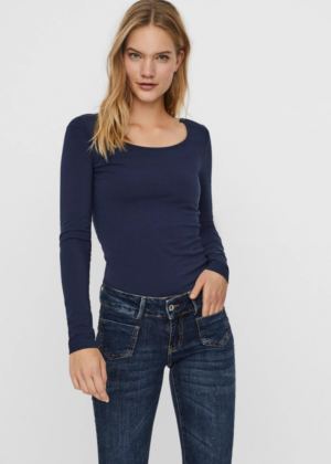 VERO MODA pikkade varrukatega pikem  puuvillane naiste särk Maxi tumesinine-UUDIS-KOHE LAOS - Image 2