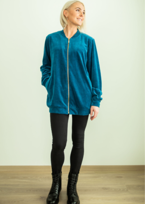 Stiilne pehmest samet kangast bomberjakk Petrool- KOHE LAOS SUURUS L(42-44)