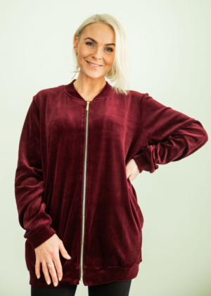 Stiilne pehmest samet kangast bomberjakk Bordoopunane- KOHE LAOS SUURUS XL(44-46)