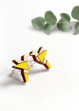 Rankų darbo mediniai auskarai Paukščiai geltoni-BOOK-ONLINE-užsisakyti DABAR - Image 4