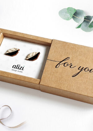 Rankų darbo mediniai auskarai Lapai juodi - NAUJAI IŠLAIKYTA -Grąžinti užsakymui - Image 2